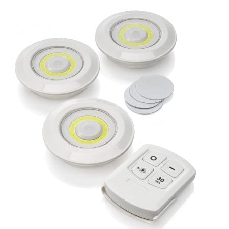 hanking planet Luces LED adhesivas, pack 3 luces LED con mando a distancia, Luz LED con mando y temporizador, luz blanca, luz armario, luz portatil adhesiva, lampara de cocina