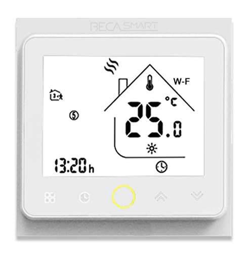 BecaSmart Series 002 Termostato Inteligente Wi-Fi 3A Pantalla táctil LCD Calentamiento de Caldera Control de programación Inteligente con conexión WiFi (Calentador de Calderas, Blanco)