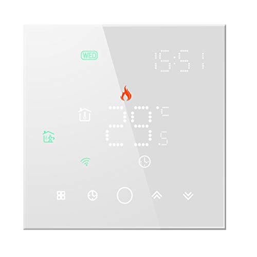 Qiumi Termostato Inteligente WiFi para calefacción Individual de calderas de Gas/Agua Funciona con Alexa Google Home Contacto seco, La Pantalla de luz de Matriz LED Protege Sus Ojos 5A 95~240V CA