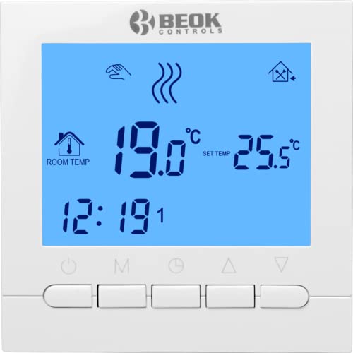 Beok BOT-313W 3A Termostato Programable Digital de Calefacción por Calderas de Gas,con Pantalla LCD Controlador de Temperatura de Luz de Fondo Azul Funciona con Pilas