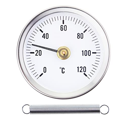 Termómetro de tubo de agua caliente con clip 0-120 C 63 mm, medidor de temperatura de equilibrio con resorte bimetal de acero inoxidable para temperatura del tubo del radiador