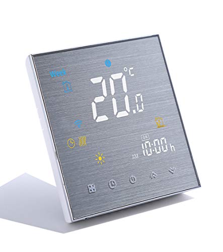 Qiumi Termostato WiFi para calefacción Individual de calderas de Gas/Agua Funciona con Amazon Alexa, Google Home IFTTT, Contacto seco 5A 220V Innovación Panel Cepillado(Brillo Ajustable)
