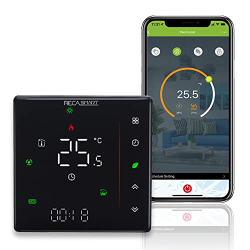BecaSmart 006 Series Termostato Inteligente WiFi para calefacción de Caldera de Gas 5A Pantalla a Color Compatible con Alexa Google Home App Control Negro