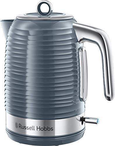 Russell Hobbs Hervidor de Agua Eléctrico Inspire - 1,7 litros, 2400 W, Filtro Extraíble, Zona de Ebullición Rápida, Base de 360°, Indicador Nivel de Agua, Plástico Texturizado, Gris - 24363-70