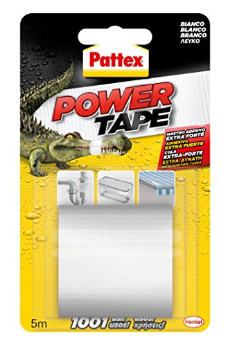 Pattex Power Tape, cinta multiusos resistente, fuerte, corte fácil, blanco, 5 m