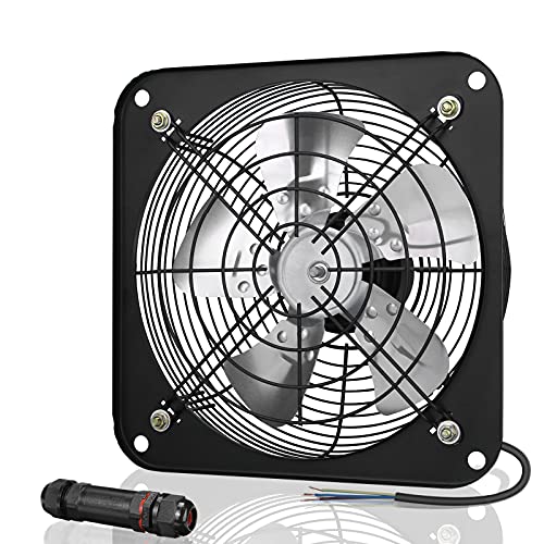 Ventilador de Escape Alta Velocidad 840m³/h 10 pulgadas de Aluminio de Alta Resistencia Para Montaje en Pared con kit de Cable de Alimentación Conector de Alambre Ventilador Industrial, Plata