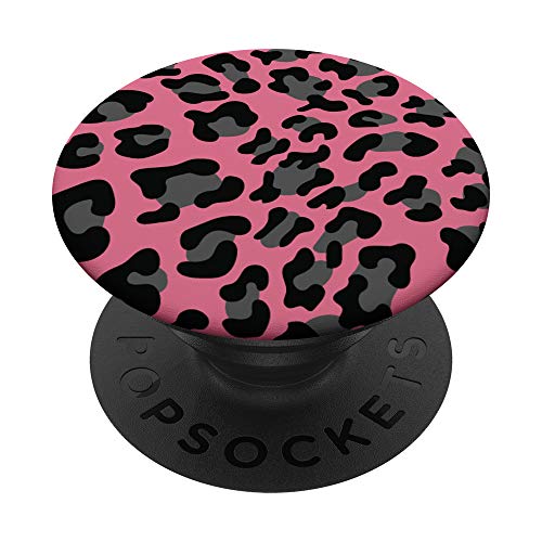 Cute Black Leopard Print Pattern Design For Women On Pink PopSockets PopGrip: Agarre intercambiable para Teléfonos y Tabletas