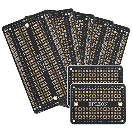 EPLZON Tabla de pan de PCB chapada en oro para proyectos de electrónica de bricolaje compatible con proyectos de soldadura Arduino de 2 x 3.5 pulgadas (paquete de 5 + 2 mini tableros, negro)
